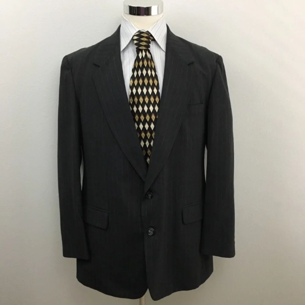 Two Piece Suit Blue & Burgundy Pin Stripes